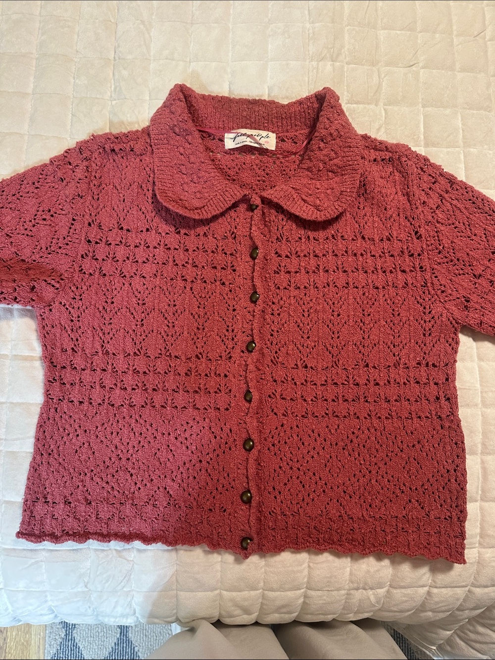 Free people Women's Crochet Button-Front Sweater - Dusty Rose